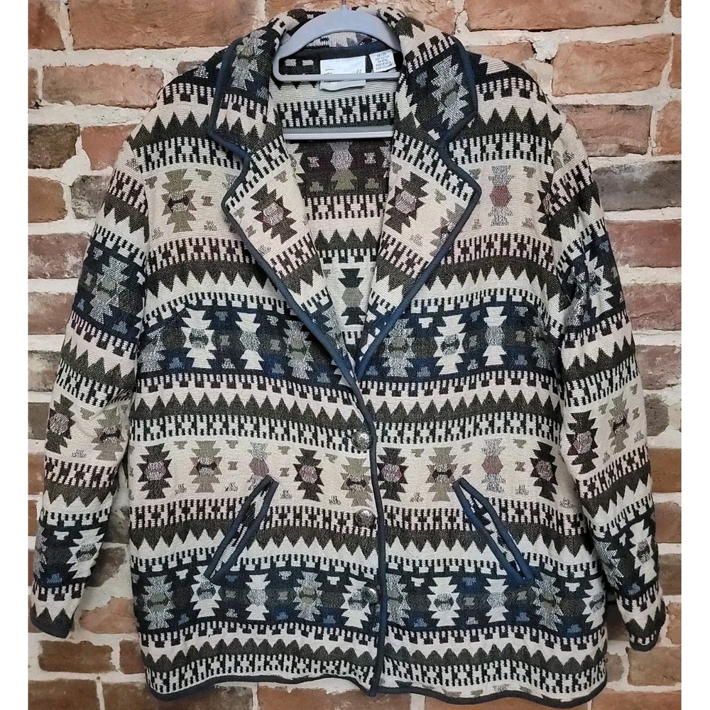 Vintage Fashion Bug Womens Jacket Tapestry Size 18/20 Aztec Southwestern Coat - Picture 2 of 9